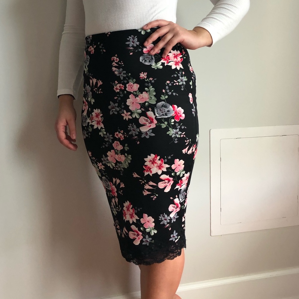 Express Floral Pencil Skirt